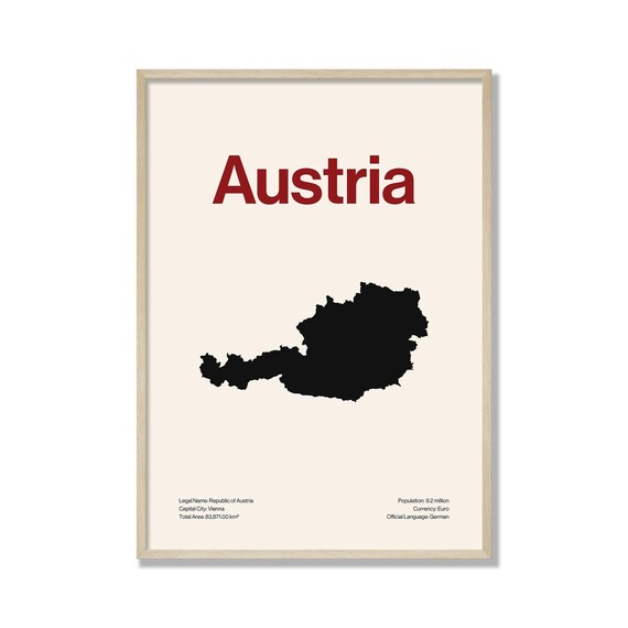 Minimalist Austria Map Print Modern Wall Art Contemporary Travel Poster Neutral Home Decor