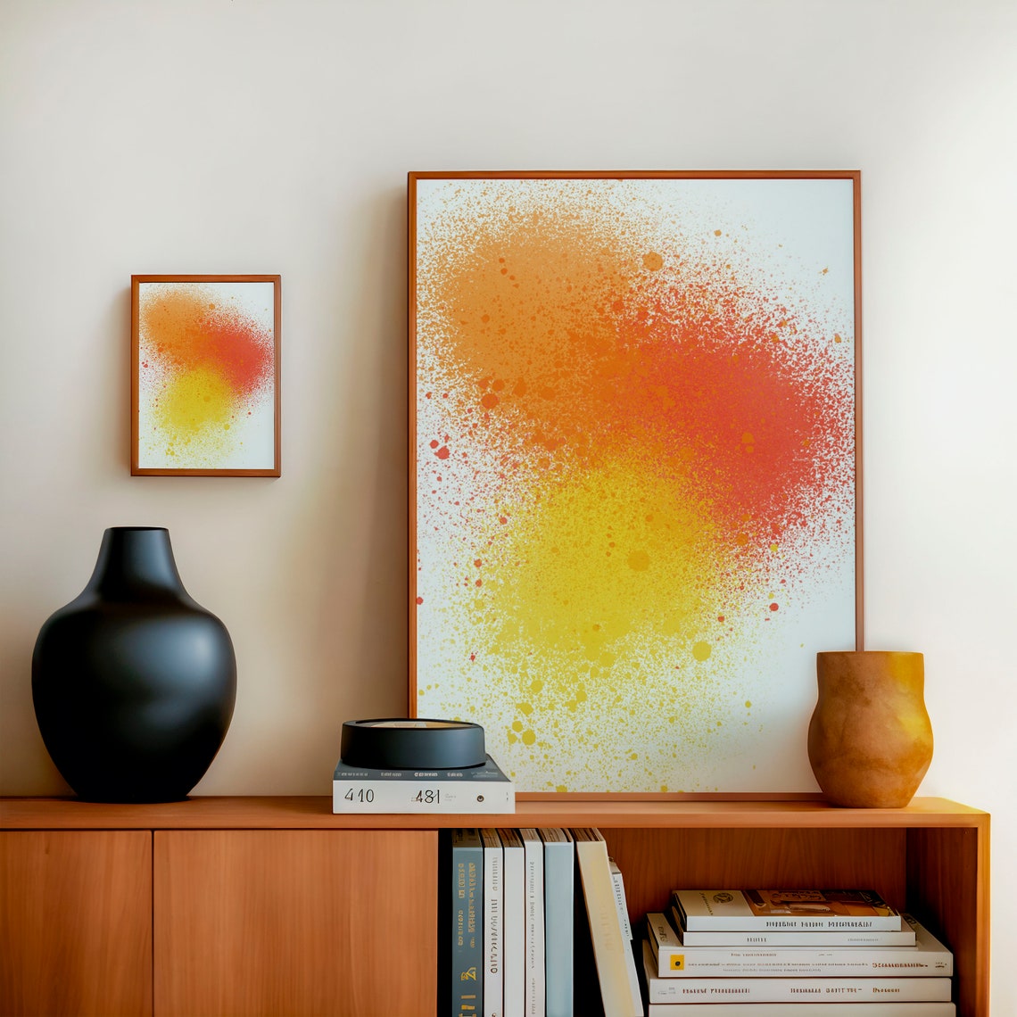 Orange Red And Yellow Paint Splatter Splash Abstract Art Poster - Image 2
