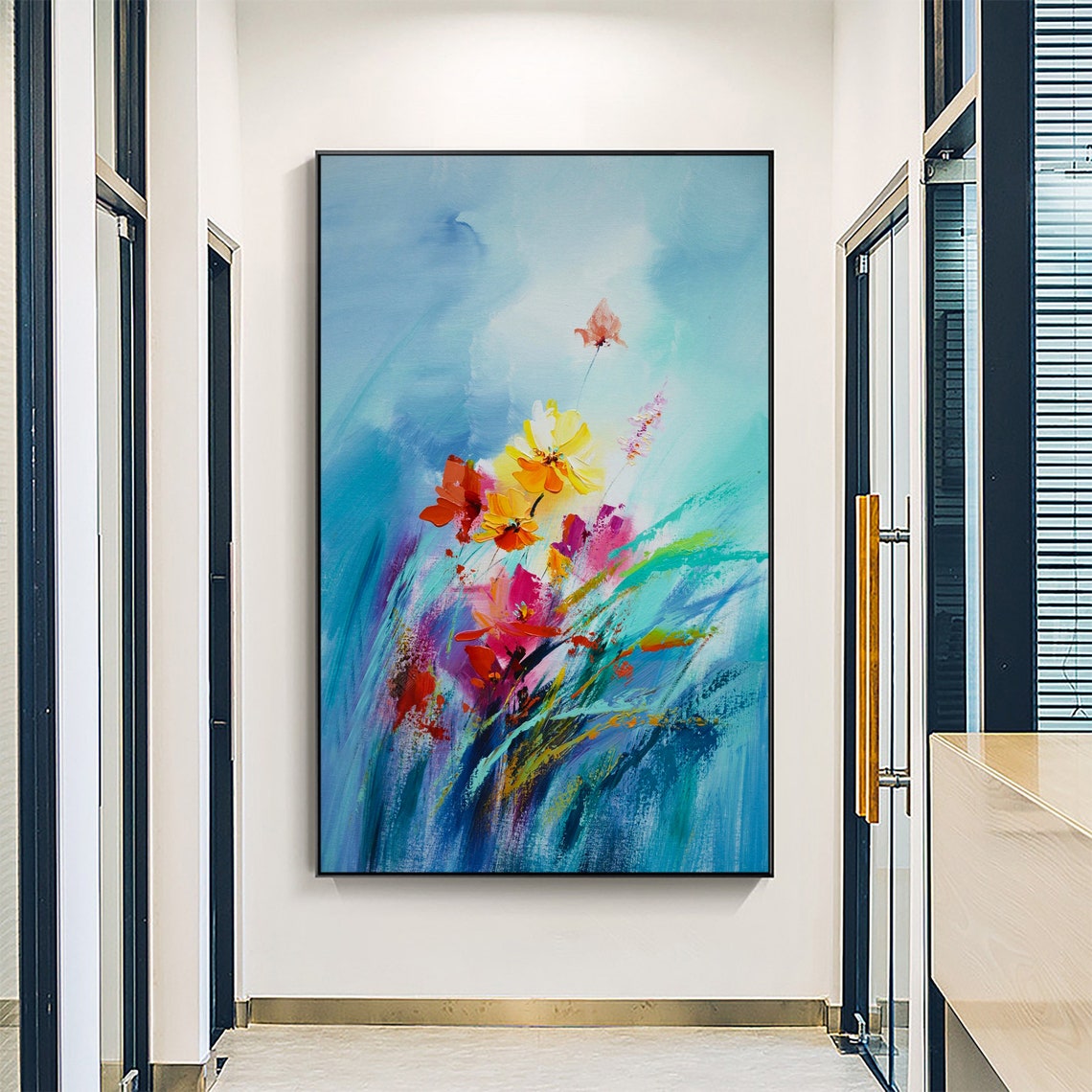 Turquoise Blue Blooming Wildflowers Abstract Floral Art Poster - Image 2