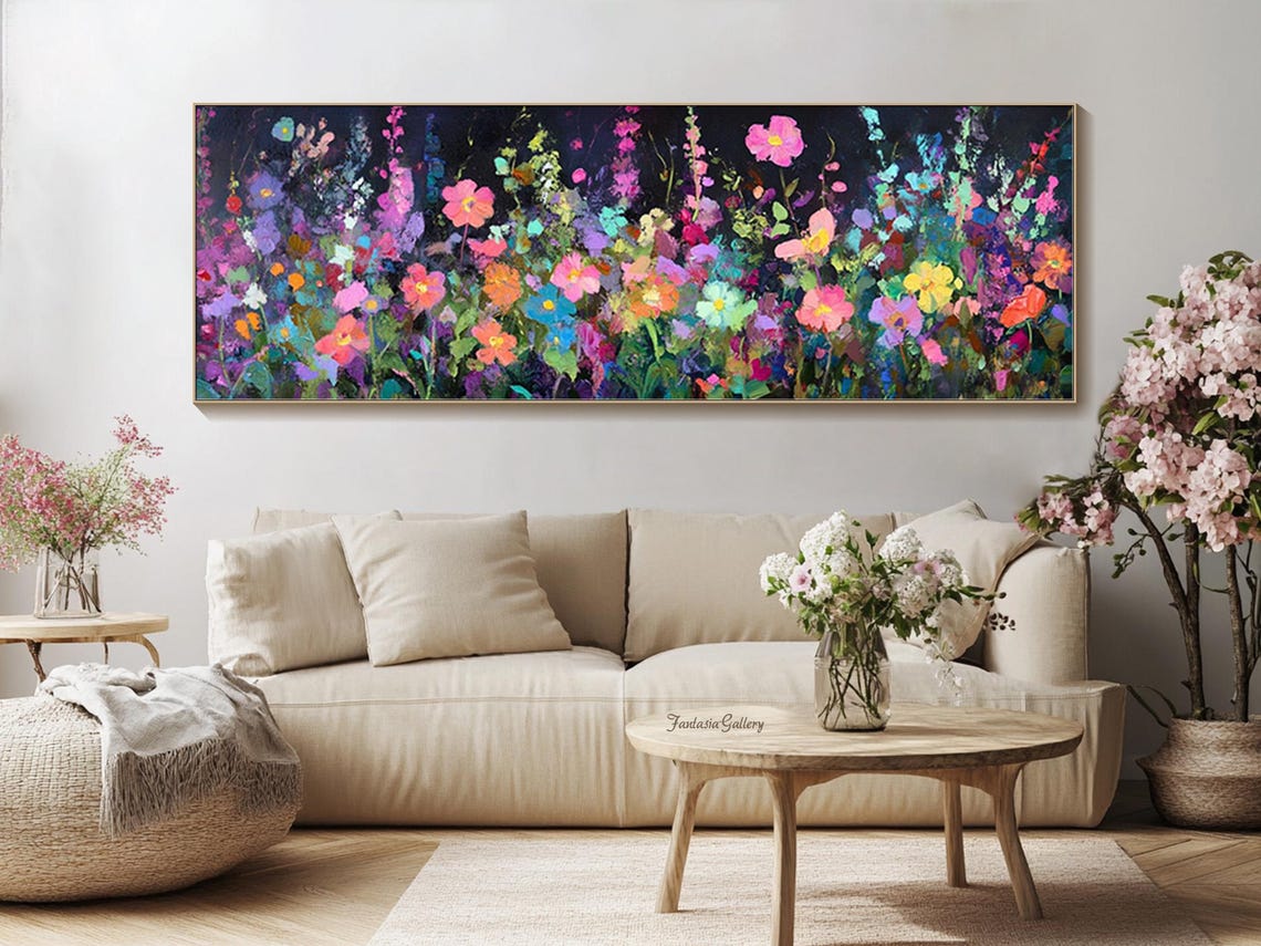 Extra Large Colorful Wildflower Meadow At Night Panoramic Wall Art - Image 4
