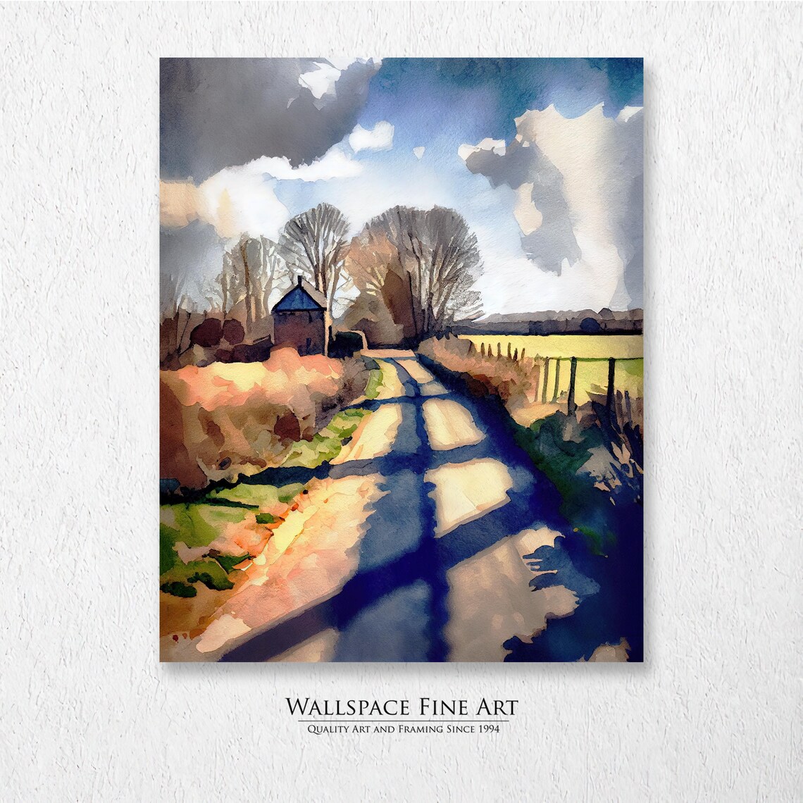 Country Road to Farm at Sunset Watercolor Painting Landscape Poster