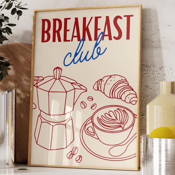 Breakfast Club Trendy Kitchen Funny Coffee Wall Art Print Minimalist Poster Cooking Home Decor 1