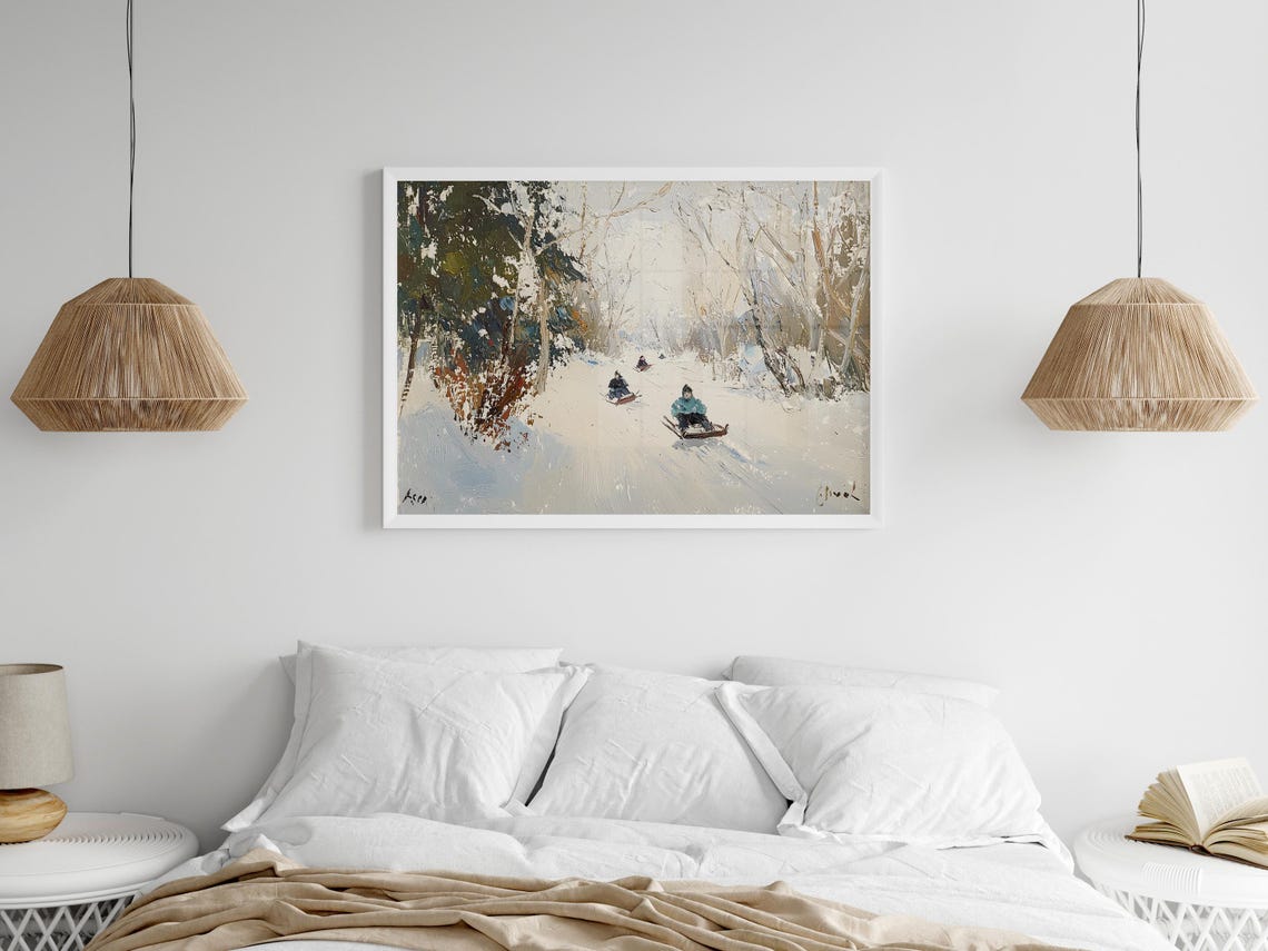 Impressionist Children Sledding Down A Snowy Hill Painting Poster - Image 5