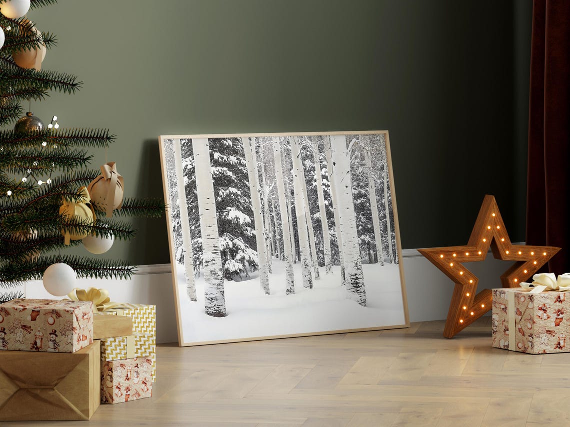 White Birch Trees Snowy Forest Minimal Winter Landscape Poster - Image 2