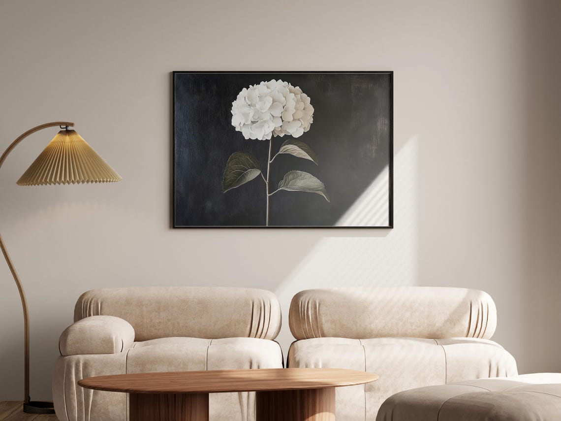 White Hydrangea Moody Dark Background Floral Botanical Poster - Image 6