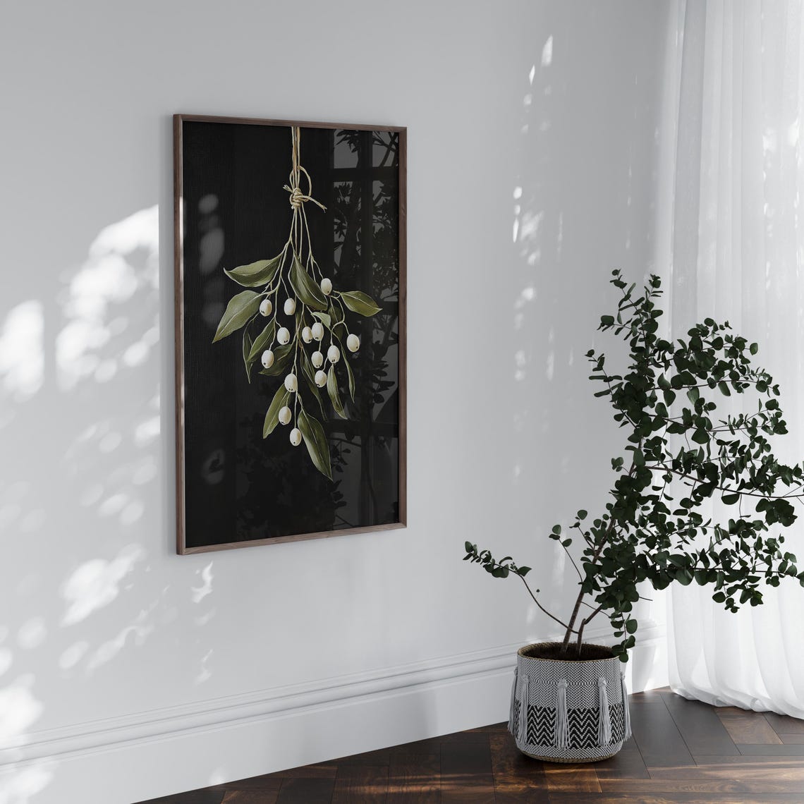 Hanging Mistletoe With White Berries On Black Background Poster - Image 2