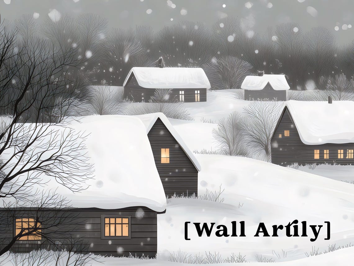 Moody Snow Covered Cabins With Glowing Windows Winter Poster