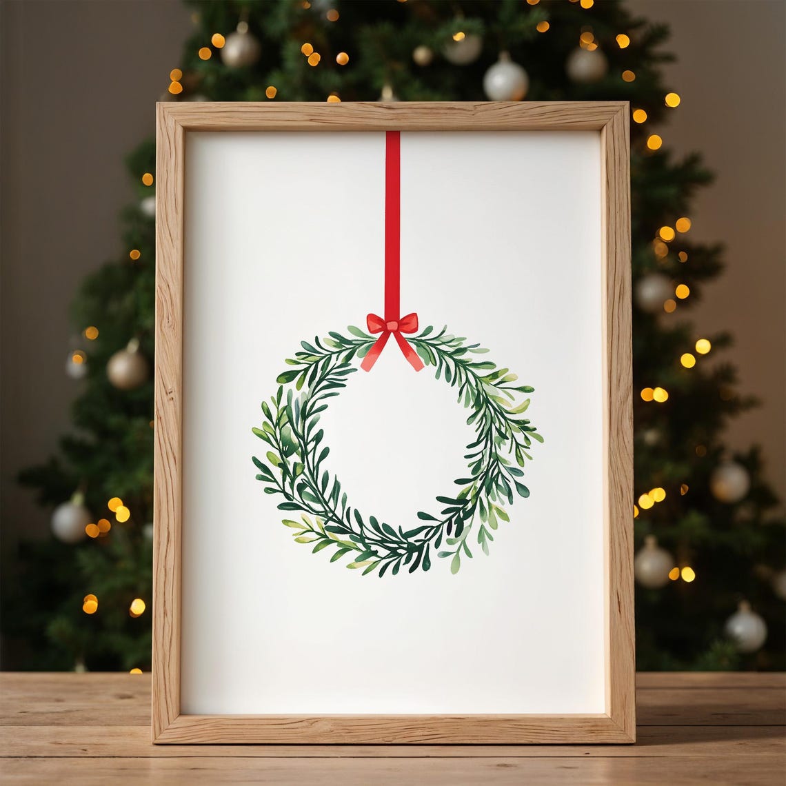 Minimalist Green Foliage Wreath With Red Ribbon Christmas Poster - Image 7