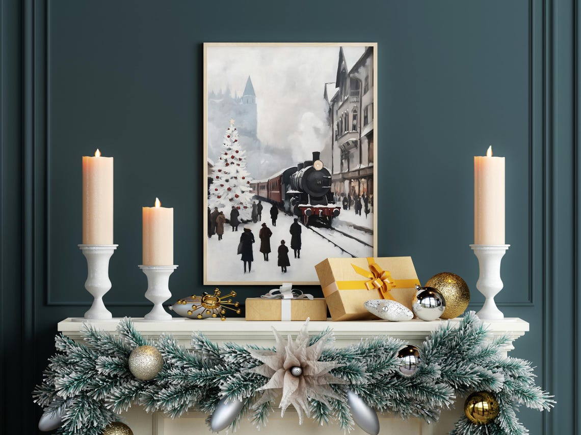Vintage Steam Train At Snowy Station With Christmas Tree Poster - Image 7