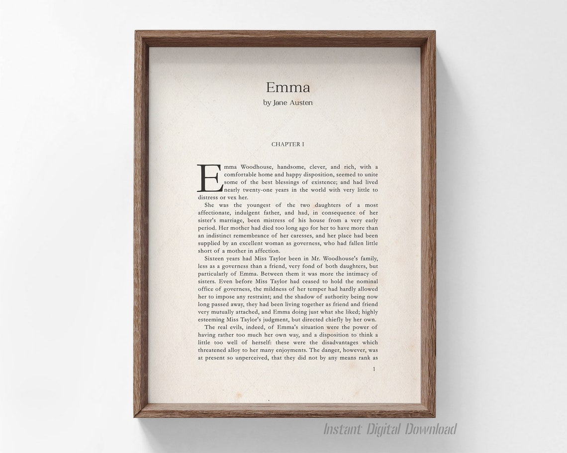 Emma By Jane Austen Chapter One First Page Classic Novel Art Print