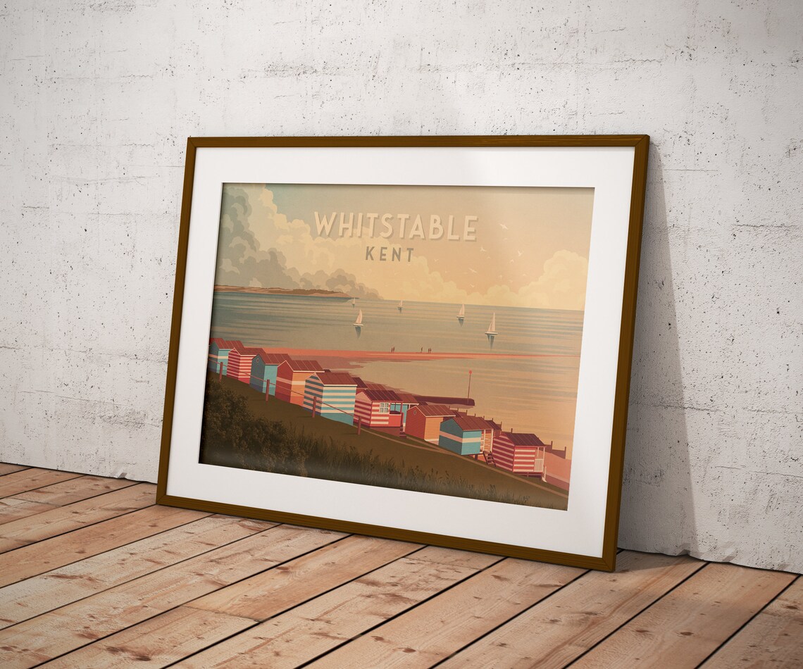 Whitstable Kent Beach Huts Seaside Sailing Boats Travel Poster - Image 4