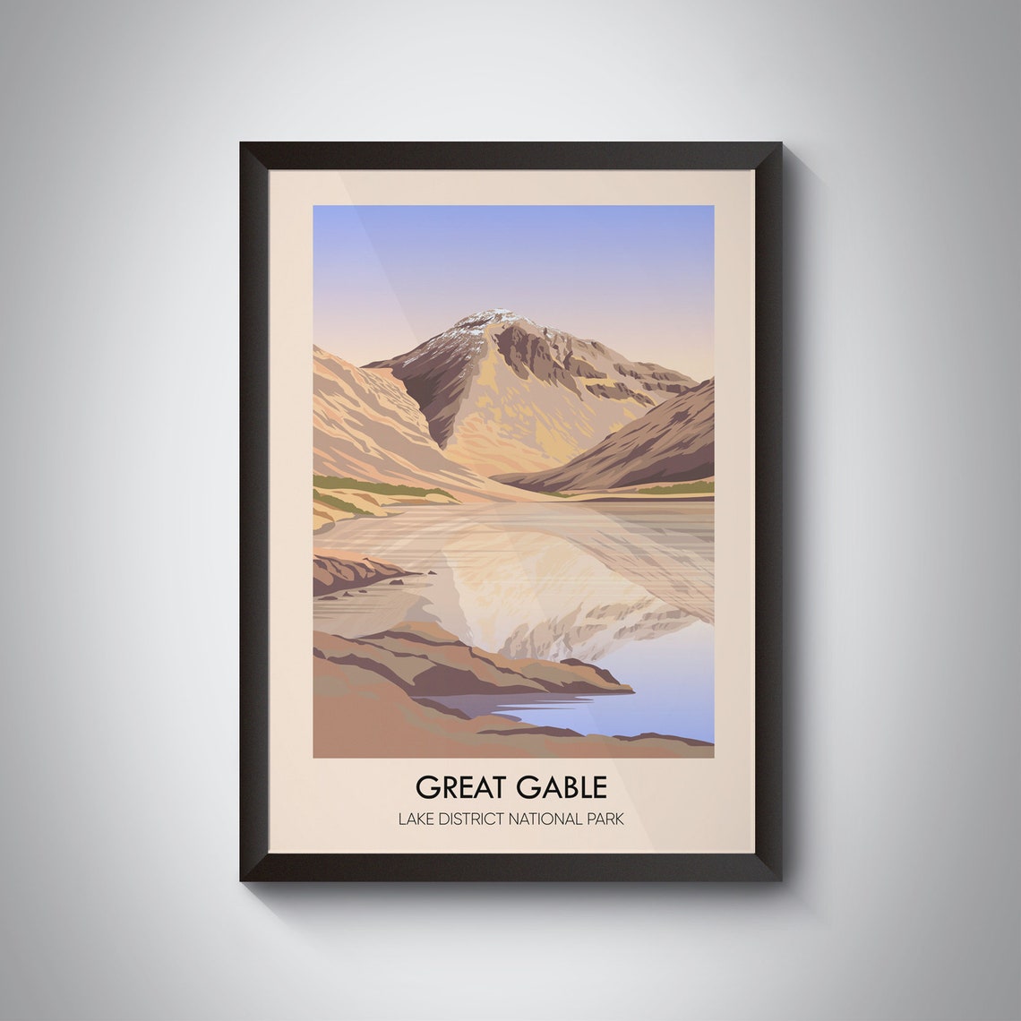 Great Gable Mirror Lake Vintage Lake District Mountain Poster