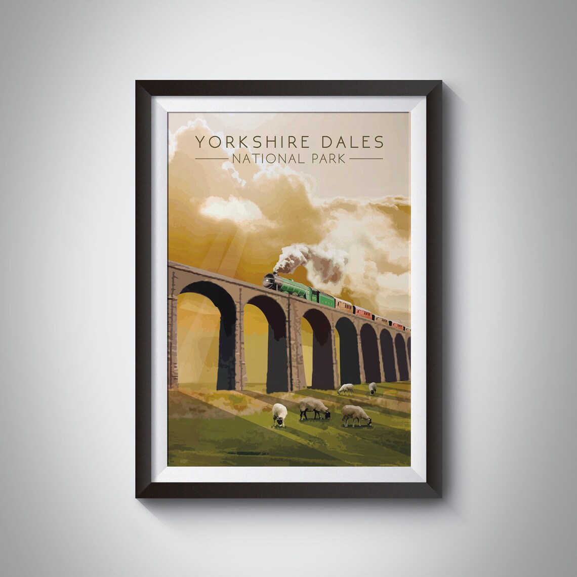 Yorkshire Dales Travel Poster, Vintage Steam Train