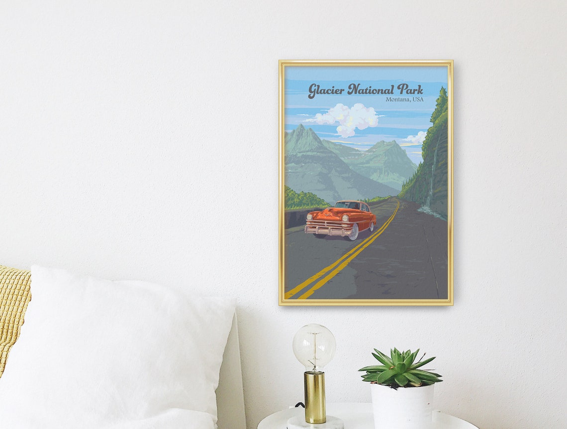 Glacier National Park Poster Montana Usa Travel Poster Vintage Travel Print Going To The Sun Road Weeping Wall Mountains Nature Wpa - Image 3