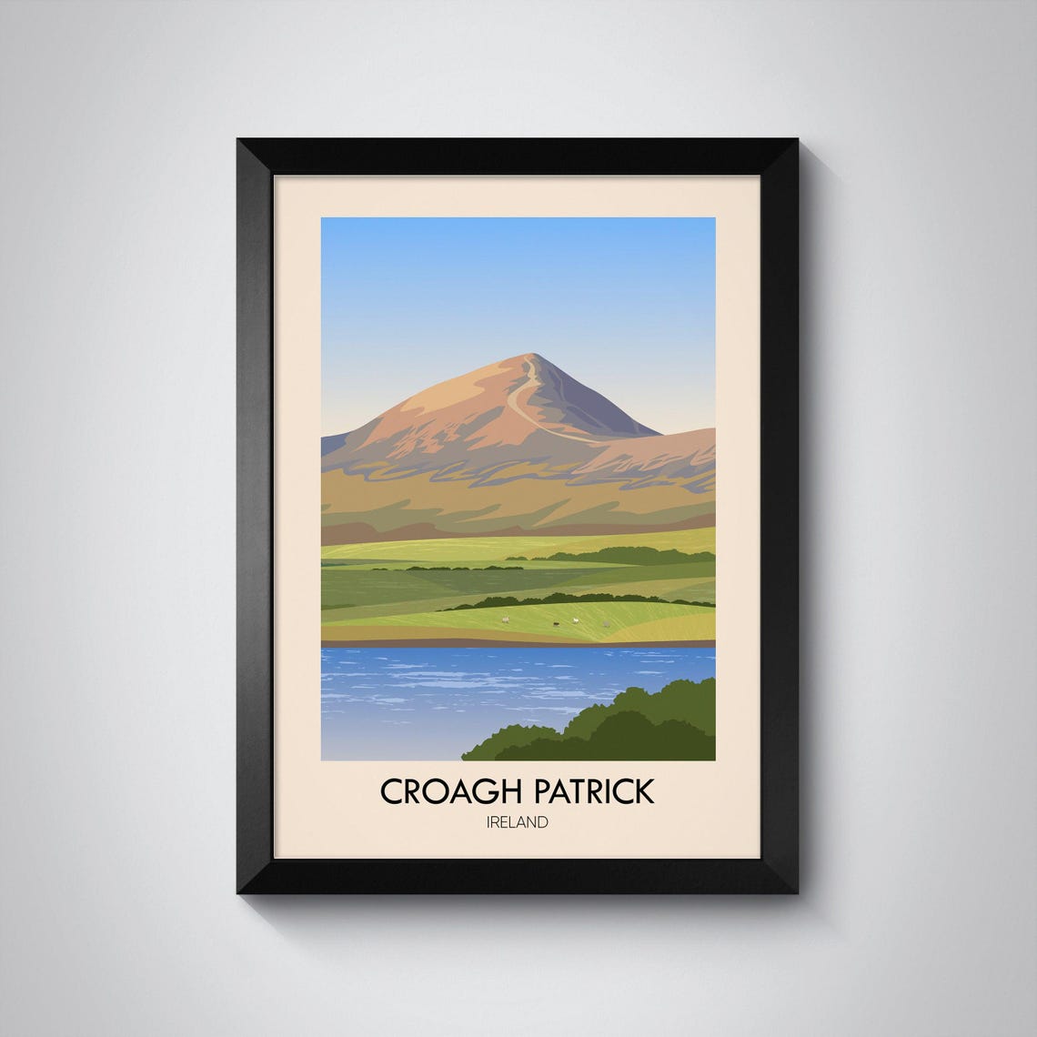 Croagh Patrick Ireland Mountain Hiking Summit Minimalist Travel Poster
