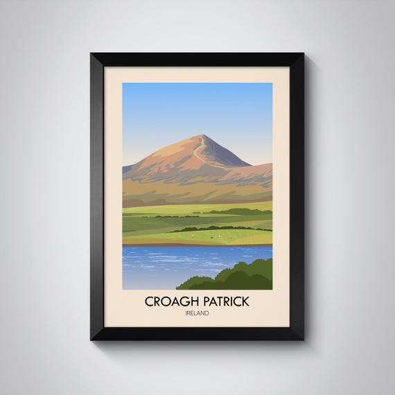 Croagh Patrick Poster Ireland Travel Print Irish Mountain Wall Art The Reek Hiking Ireland County Mayo Framed Ireland Art Clew Bay