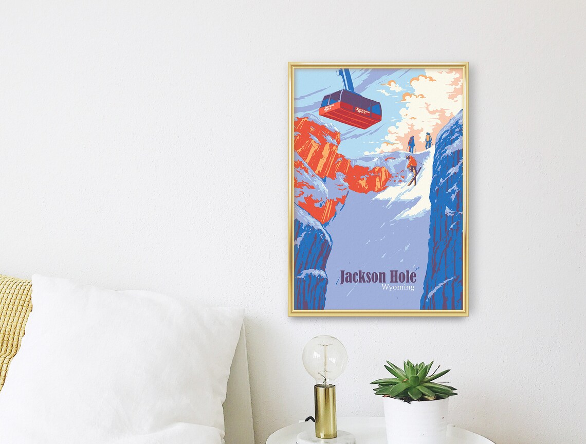 Jackson Hole Skiing Travel Poster, Wyoming Resort - Image 3
