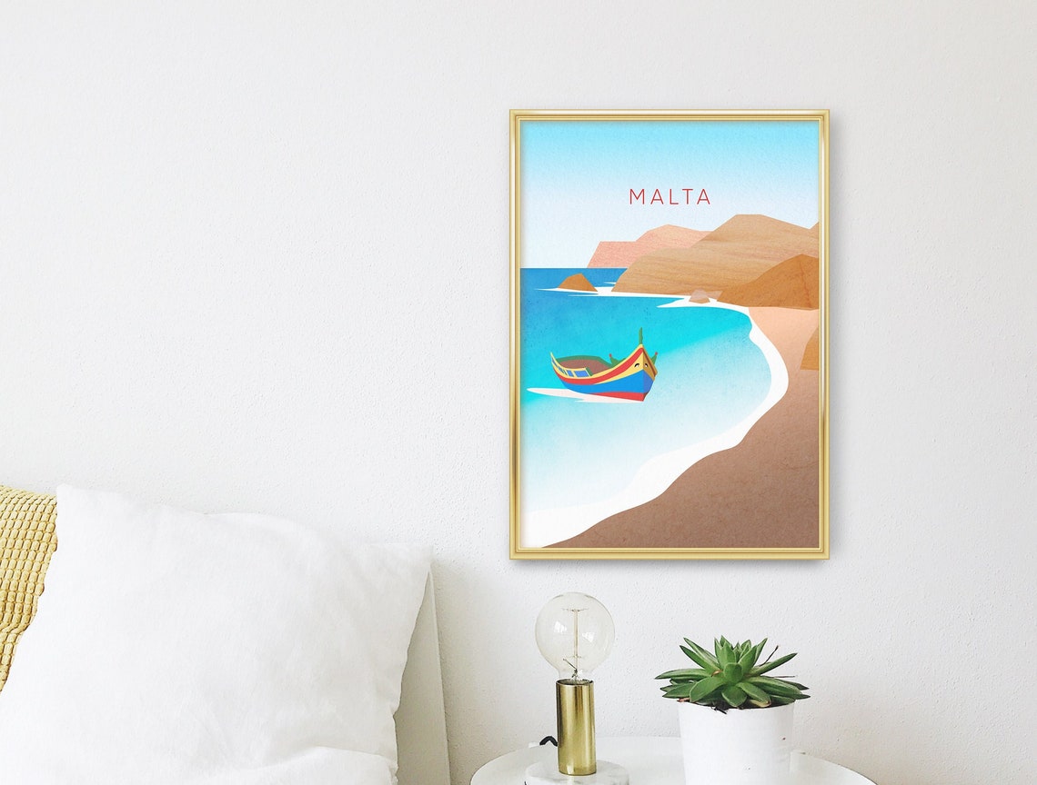 Malta Traditional Luzzu Fishing Boat Turquoise Bay Coast Poster - Image 3