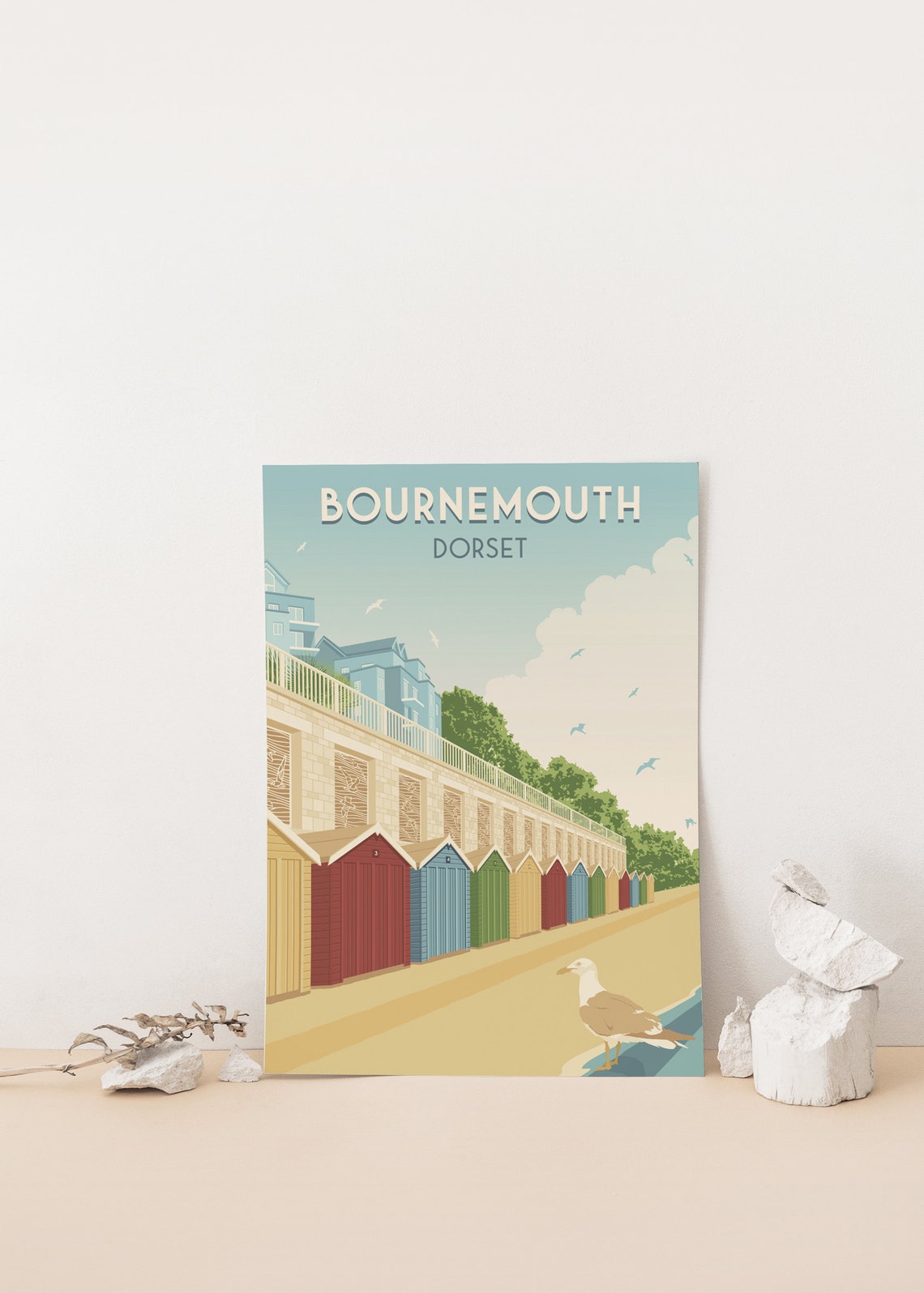 Bournemouth Dorset Colourful Beach Huts Seaside Travel Poster - Image 4