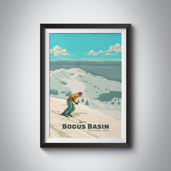 Bogus Basin Idaho Ski Resort Travel Poster Snowboarding Vintage Travel Print Usa Skiing Artwork Boise County Retro Ski Art Sun Valley