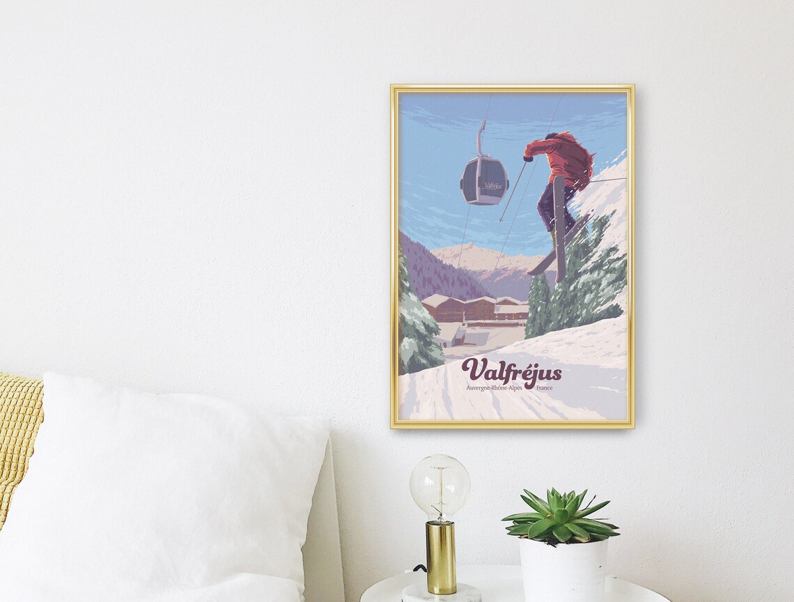 Valfréjus Ski Resort French Alps Action Vintage Travel Poster - Image 2