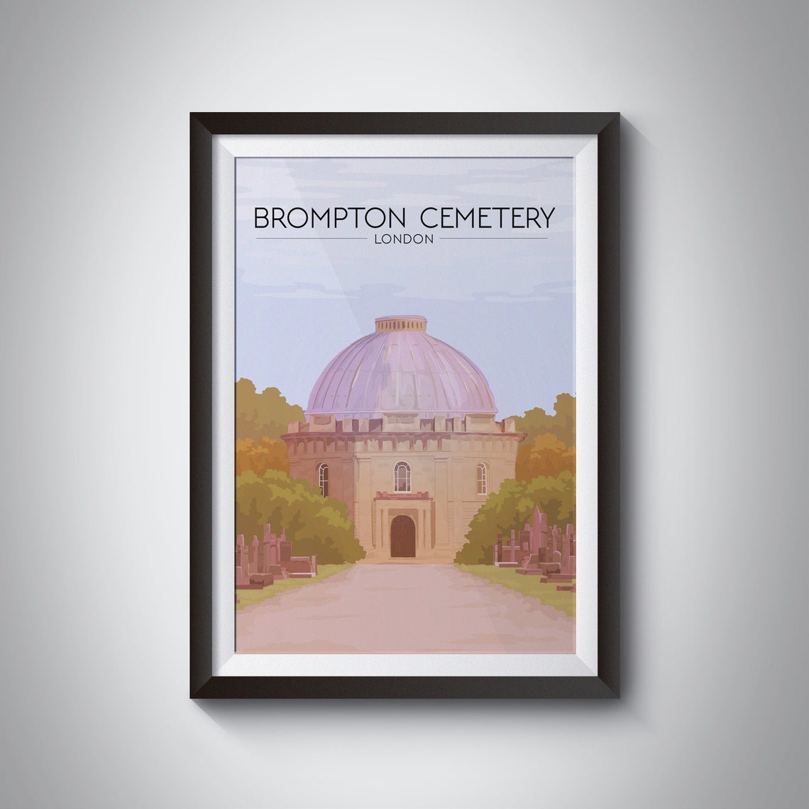 Brompton Cemetery London Historic Chapel Dome Vintage Travel Poster