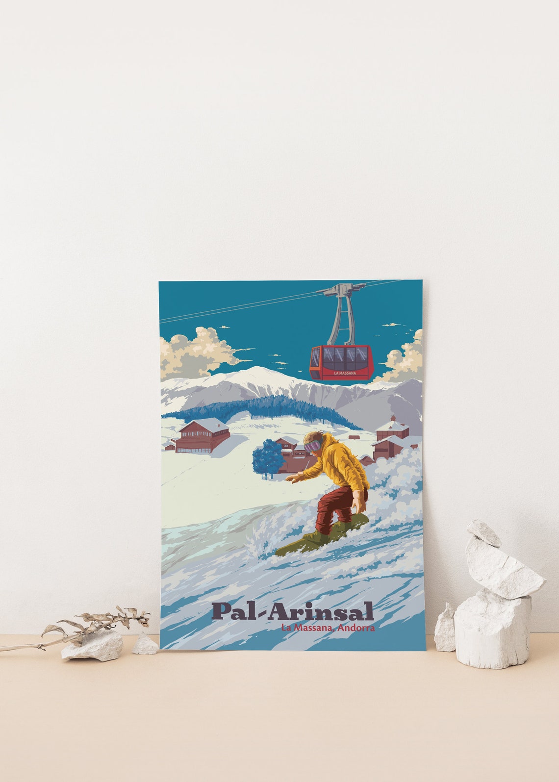 Pal Arinsal Andorra Snowboarder Gondola Retro Ski Travel Poster - Image 4