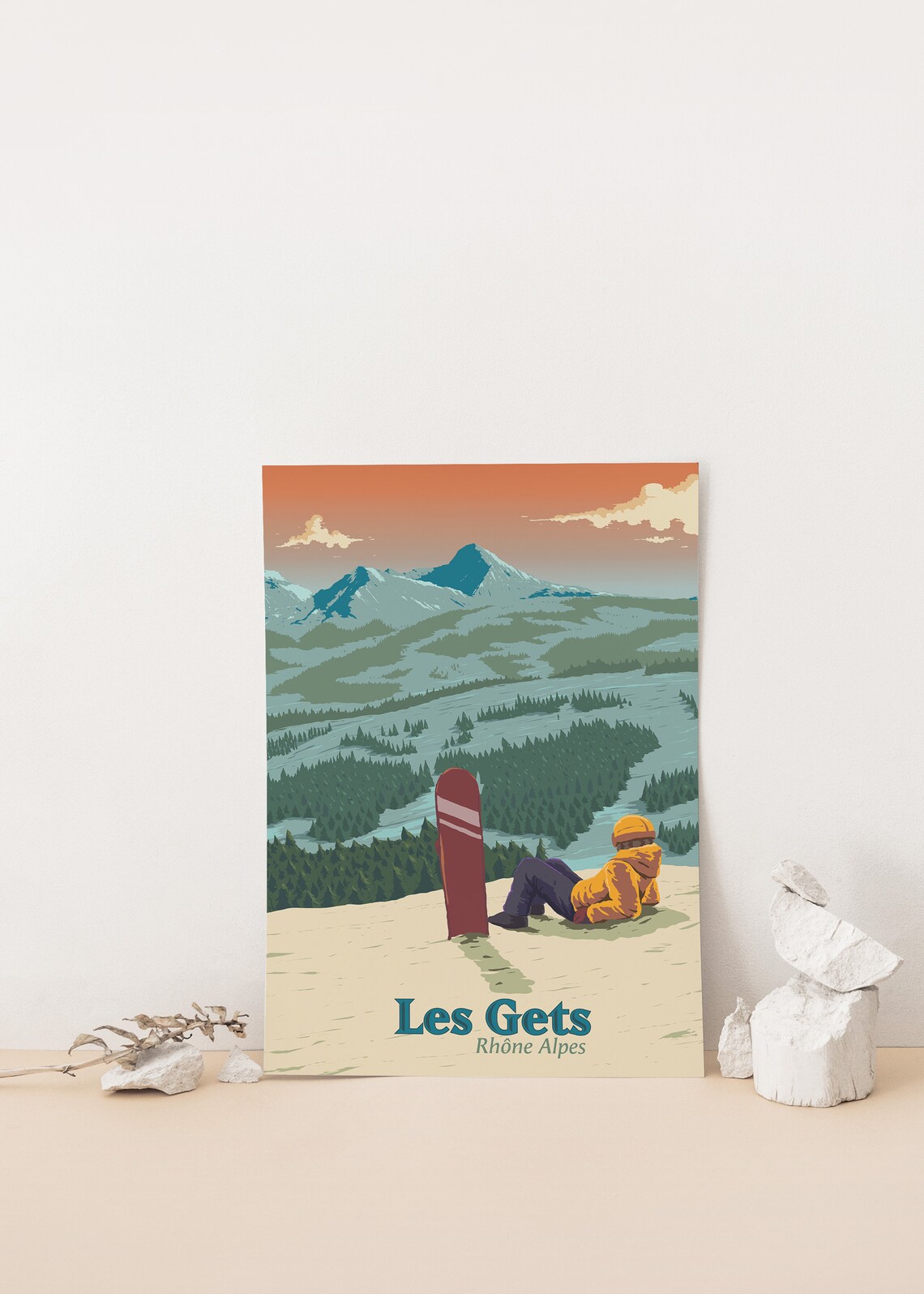Les Gets Snowboarding Poster, Vintage Travel Print - Image 4