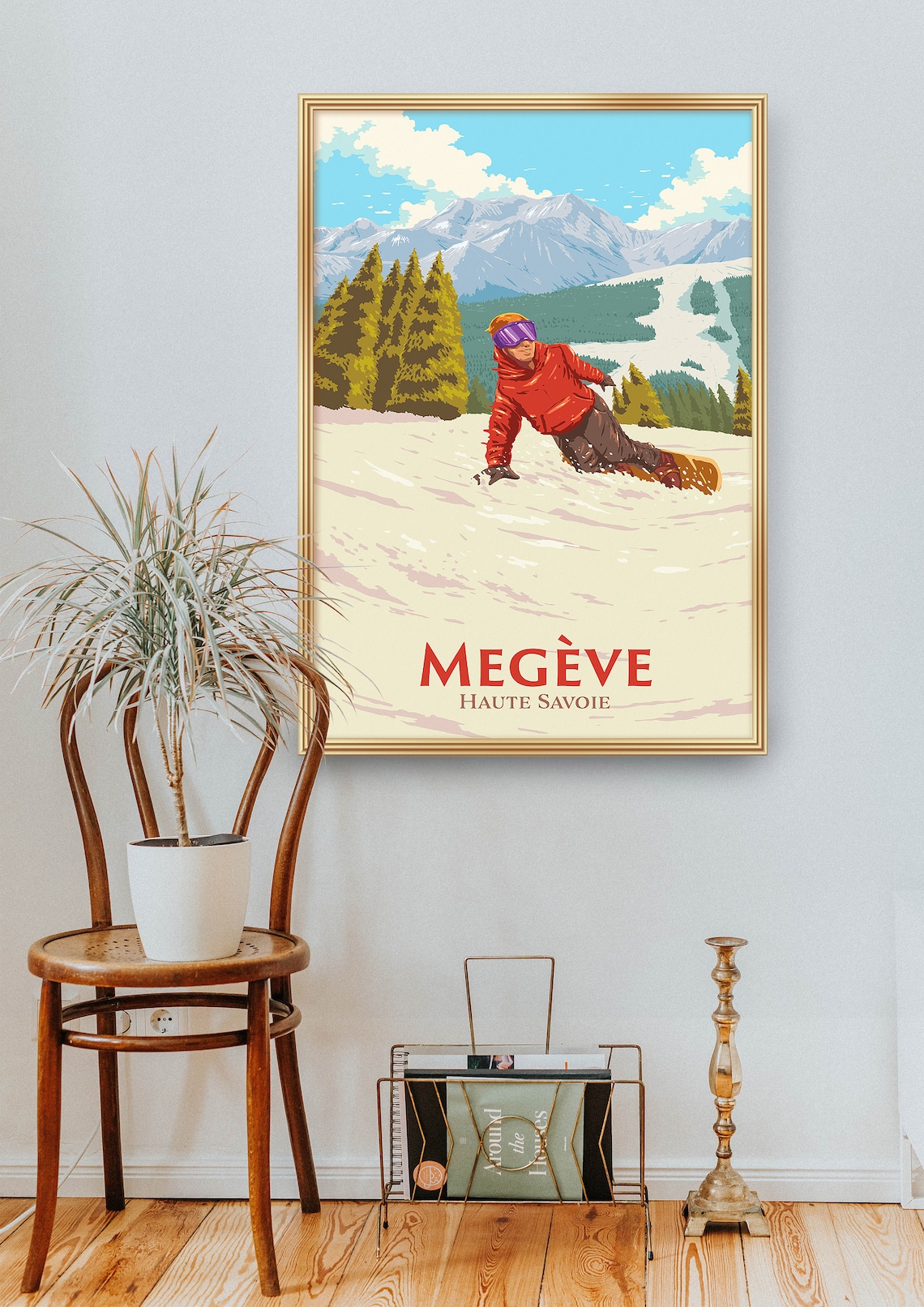 Megève Haute Savoie French Alps Snowboard Carving Travel Poster - Image 2