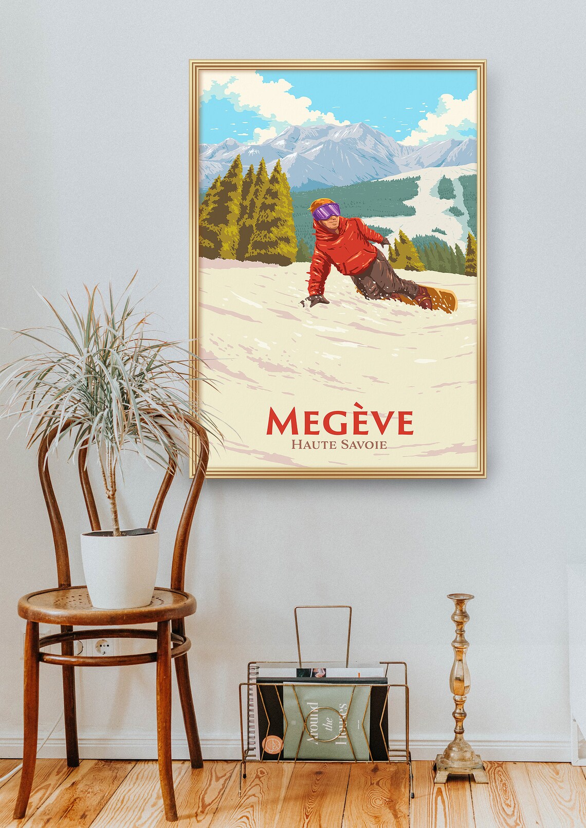 Megve Snowboarding Poster French Alps Haute Savoie Skiing Print Vintage Retro Art Mountain Ski Resort Ski Season Mont Blanc Massif - Image 2