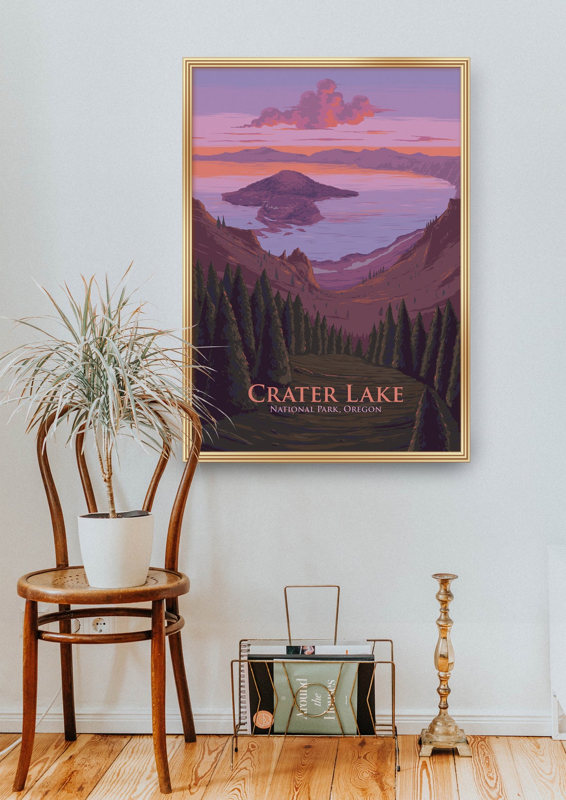 Crater Lake National Park Poster Oregon Usa Vintage Travel Print Retro Wall Art Cascade Mountains The Cascades Framed Print Painting - Image 2