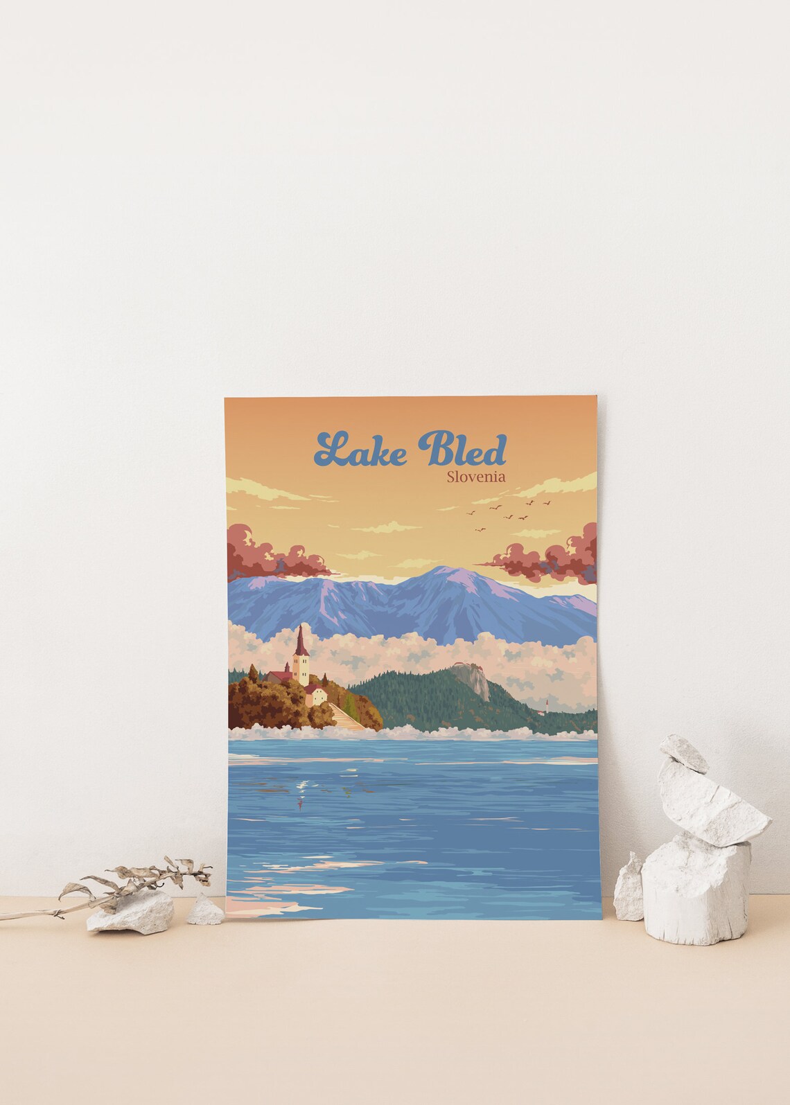 Lake Bled Poster Slovenia Travel Print Julian Alps Bled Castle Lake Bled Island Triglav National Park Nature Wall Art Vintage Print - Image 4