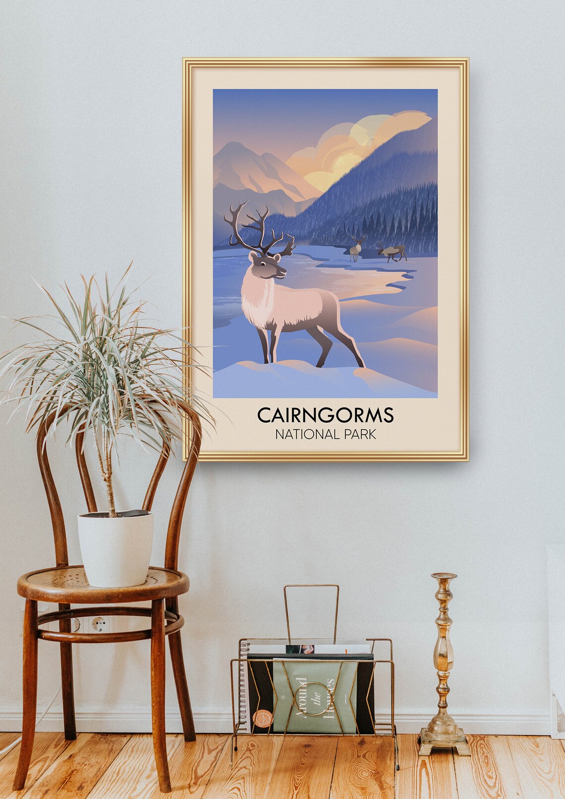 Cairngorms National Park Reindeer Winter Landscape Travel Poster - Image 2