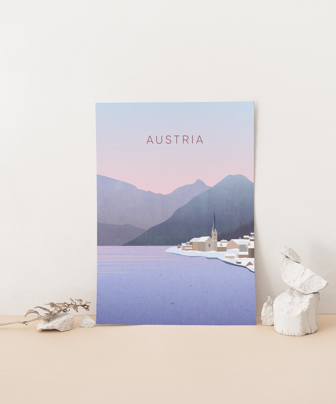 Austria Minimal Travel Poster Austrian Alps Hallstatt Travel Print Countryside Nature Salzburg Vienna Europe Innsbruck Framed Art - Image 4