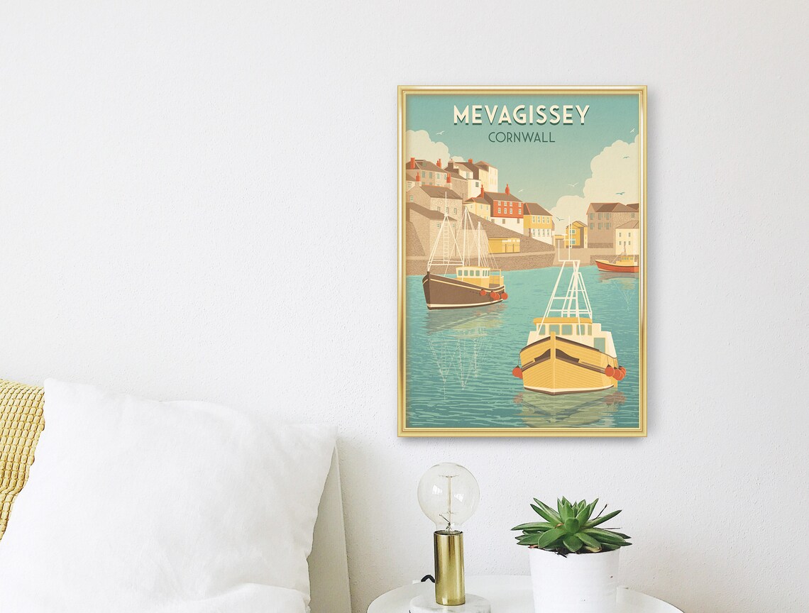 Mevagissey Cornwall Travel Poster, Seaside Wall Art - Image 3