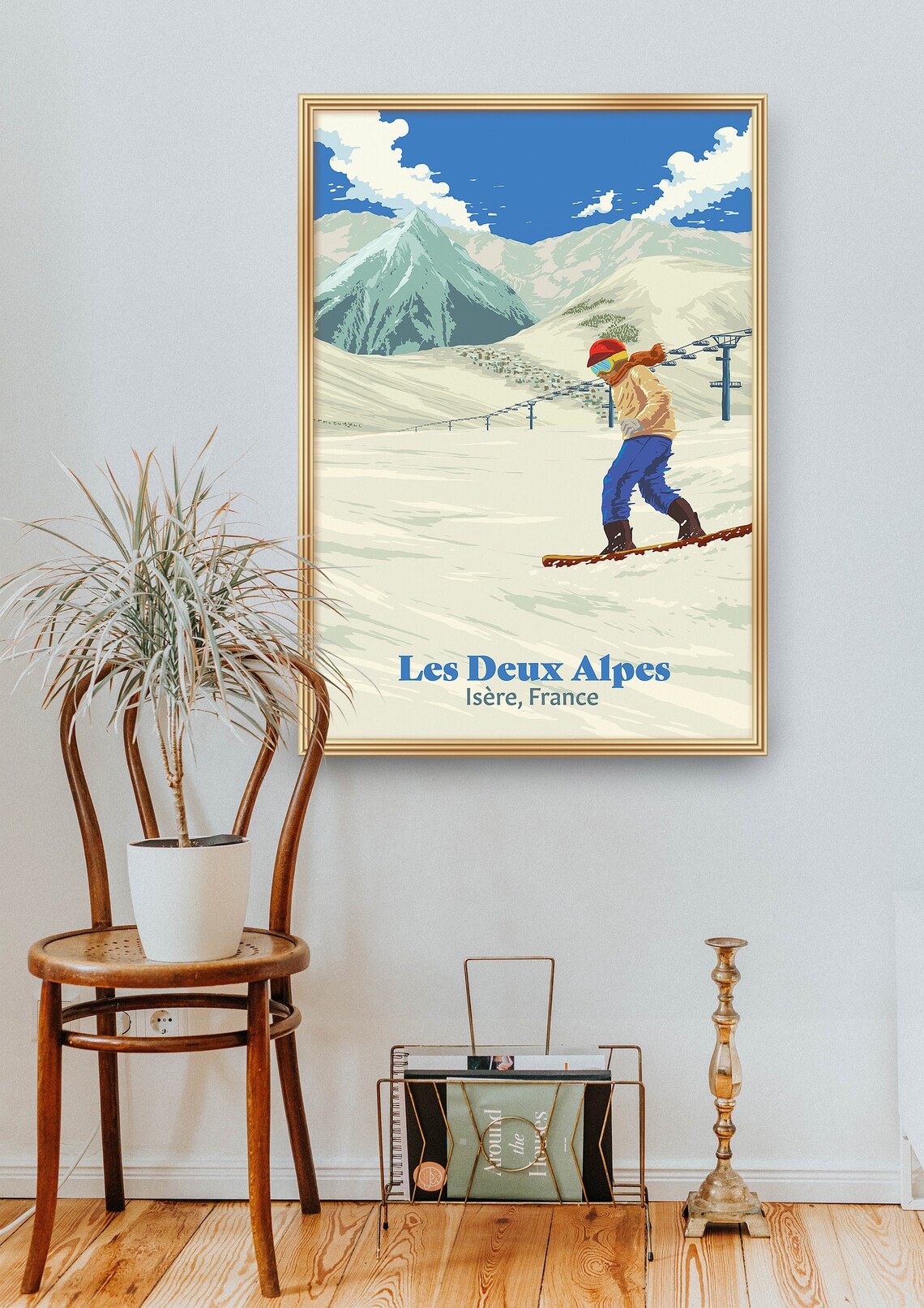 Les Deux Alpes Snowboarding Poster French Alps France Vintage Skiing Print Ski Resort Isere Snowboard Gift Chamonix Seasonaire Art - Image 2