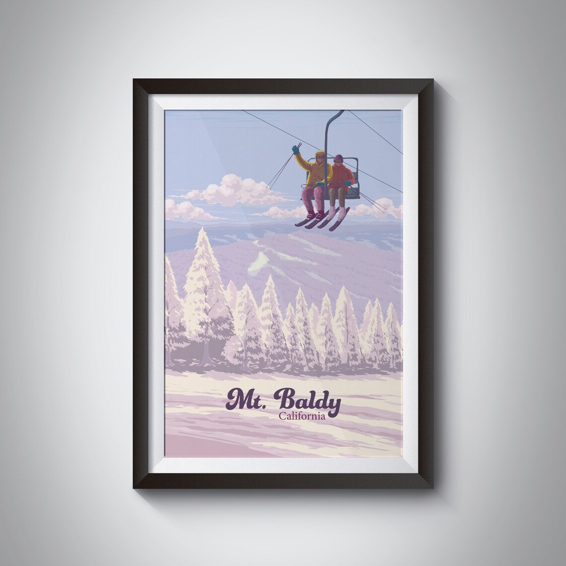 Mt Baldy California Ski Resort Chairlift Snowy Pines Travel Poster