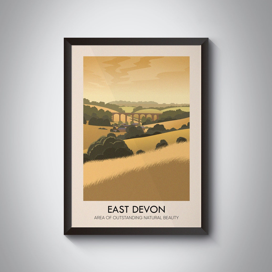 East Devon Viaduct Golden Rolling Hills Countryside Poster England