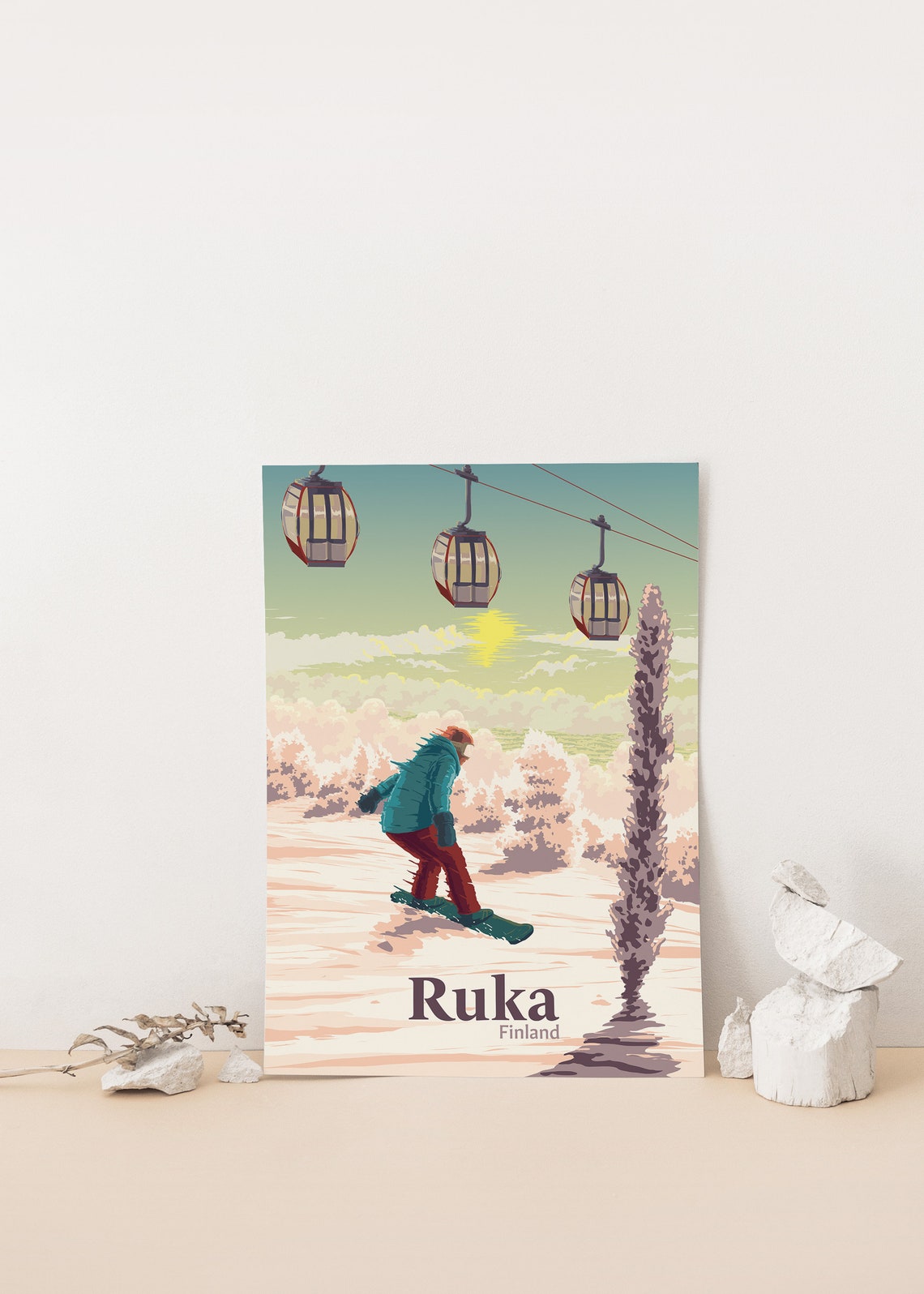 Ruka Finland Arctic Sunset Snowboarding Lapland Ski Resort Poster - Image 4
