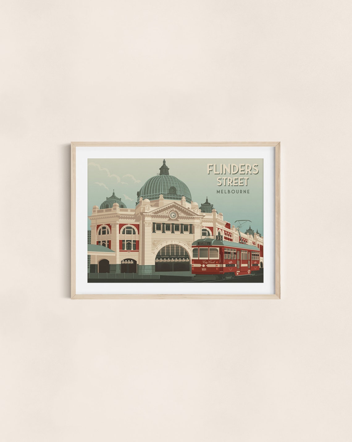 Flinders Street Station Melbourne Travel Poster with Red City Tram - Image 3