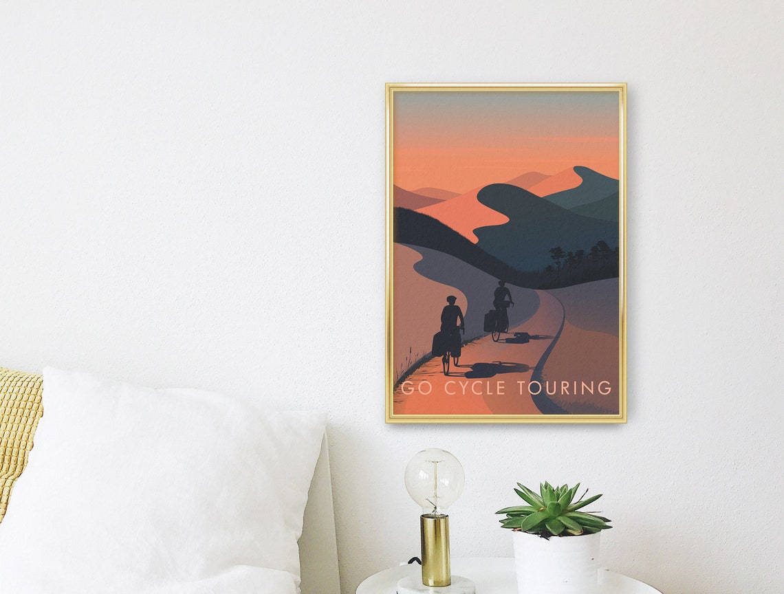 Go Cycle Touring Sunset Cyclists Retro Adventure Travel Poster - Image 3