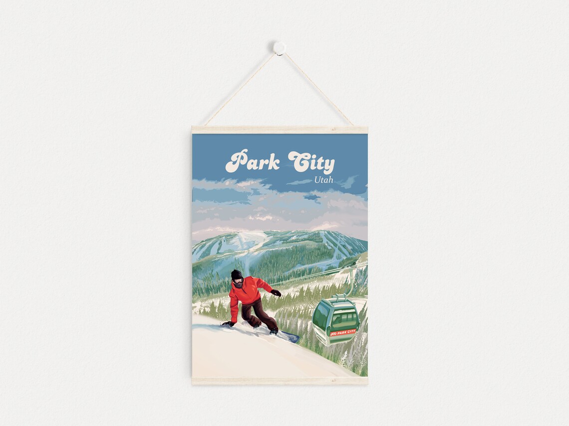 Park City Utah Snowboarder Gondola Mountain Vintage Travel Poster - Image 4
