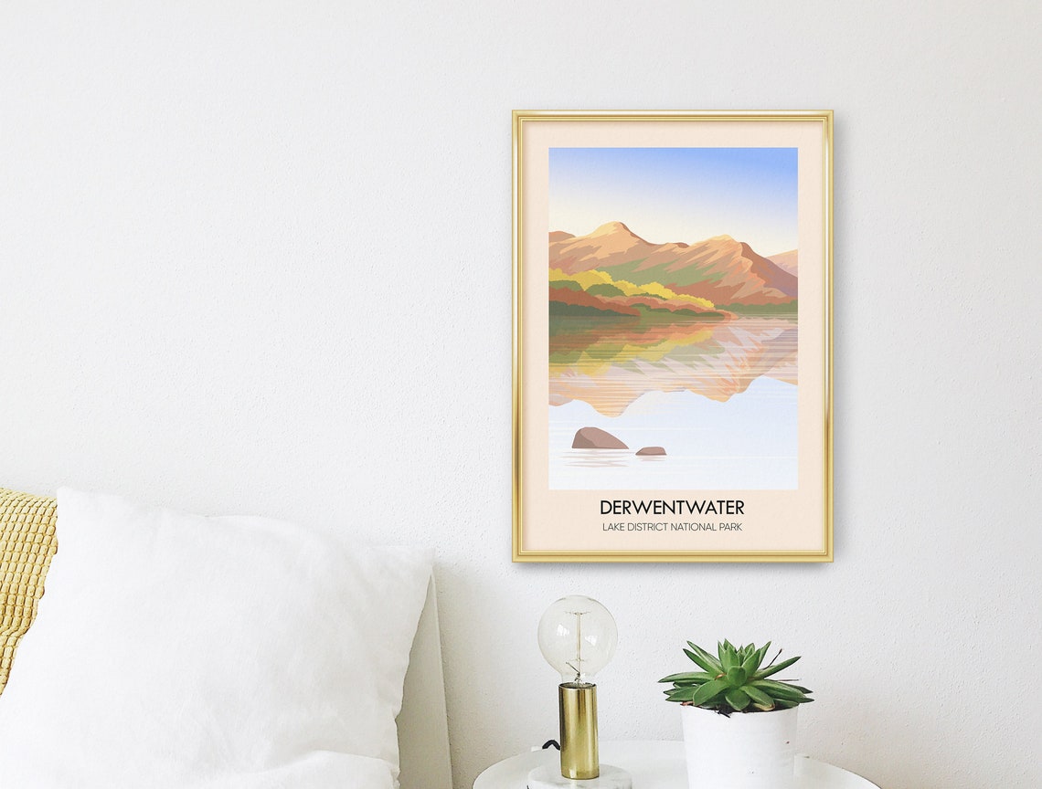 Derwentwater Travel Poster Lake District National Park Cumbria Borrowdale Vintage Travel Print Keswick Friars Crag Derwent Water - Image 3