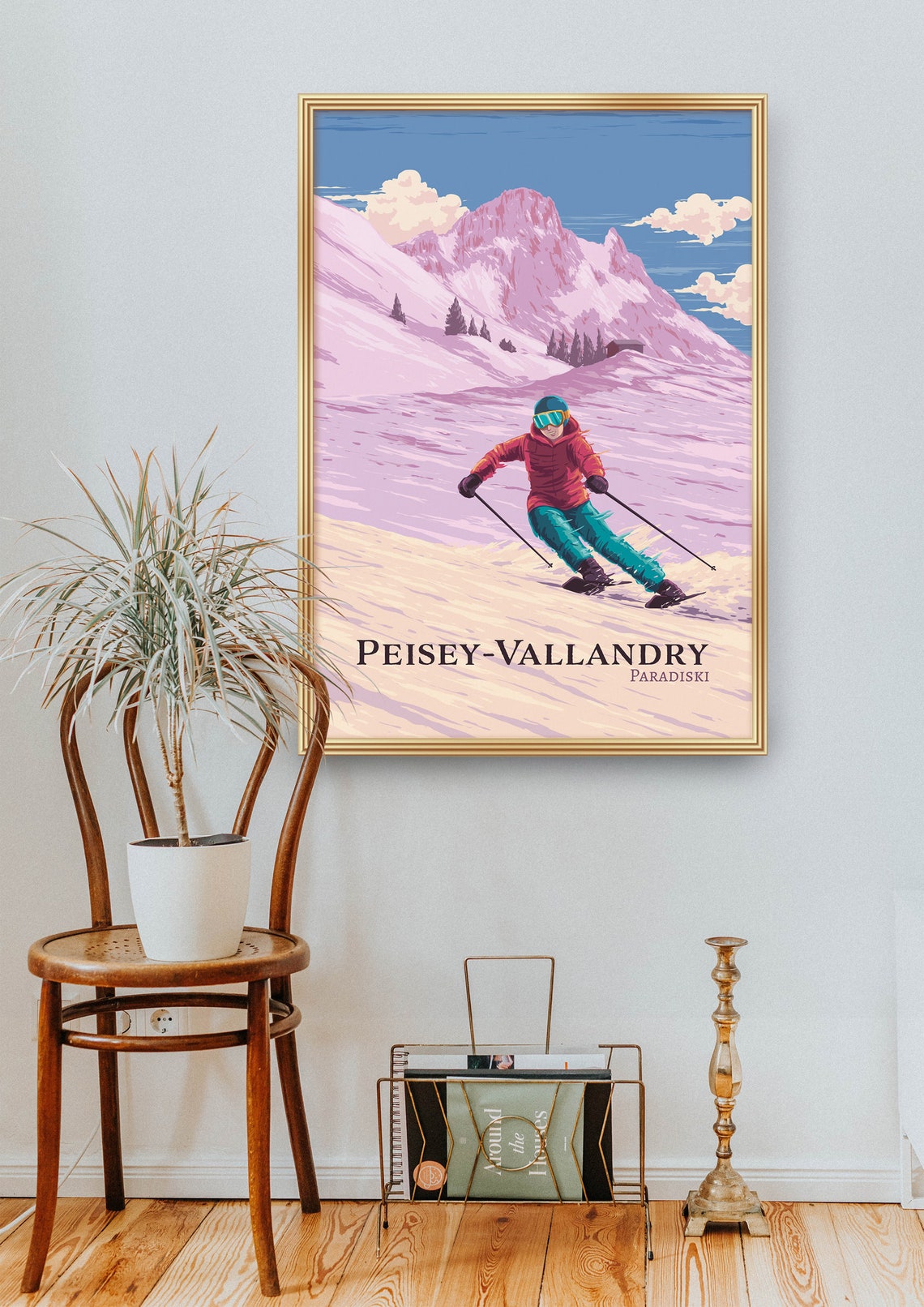 Peisey Vallandry Paradiski France Skier Vintage Mountain Slope Poster - Image 2