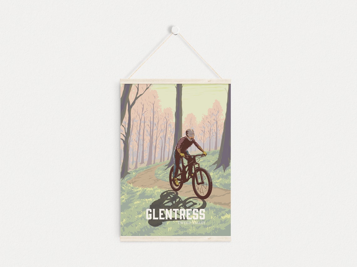 Glentress Woodland Trail Vintage Tweed Valley MTB Rider Poster - Image 4