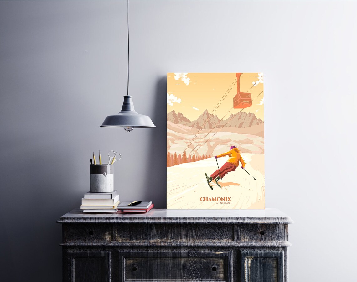 Chamonix Ski Resort, Mont Blanc Retro Travel Poster - Image 2