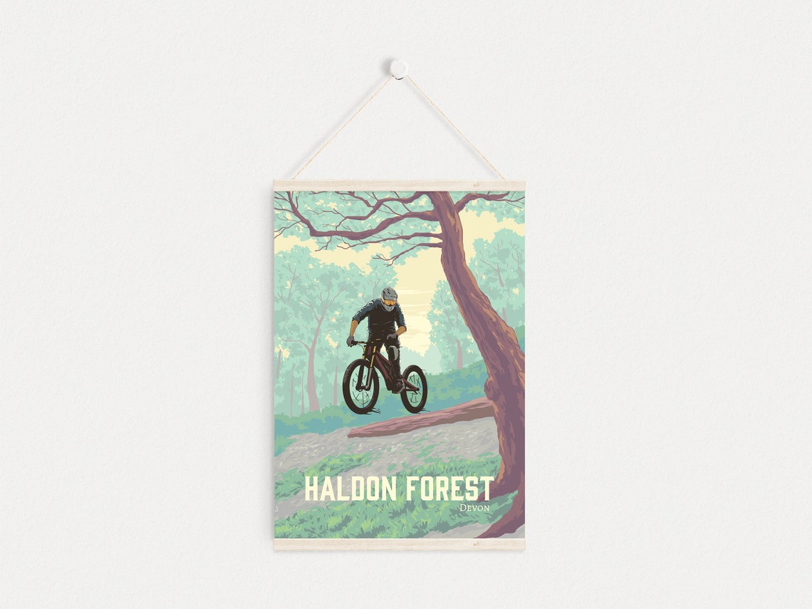 Haldon Forest Log Jump Vintage Devon MTB Trail Riding Poster - Image 4