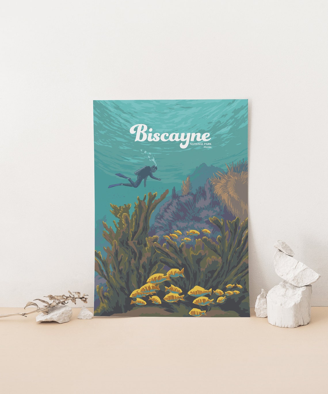 Biscayne National Park Florida Scuba Diver Coral Reef Travel Poster - Image 4