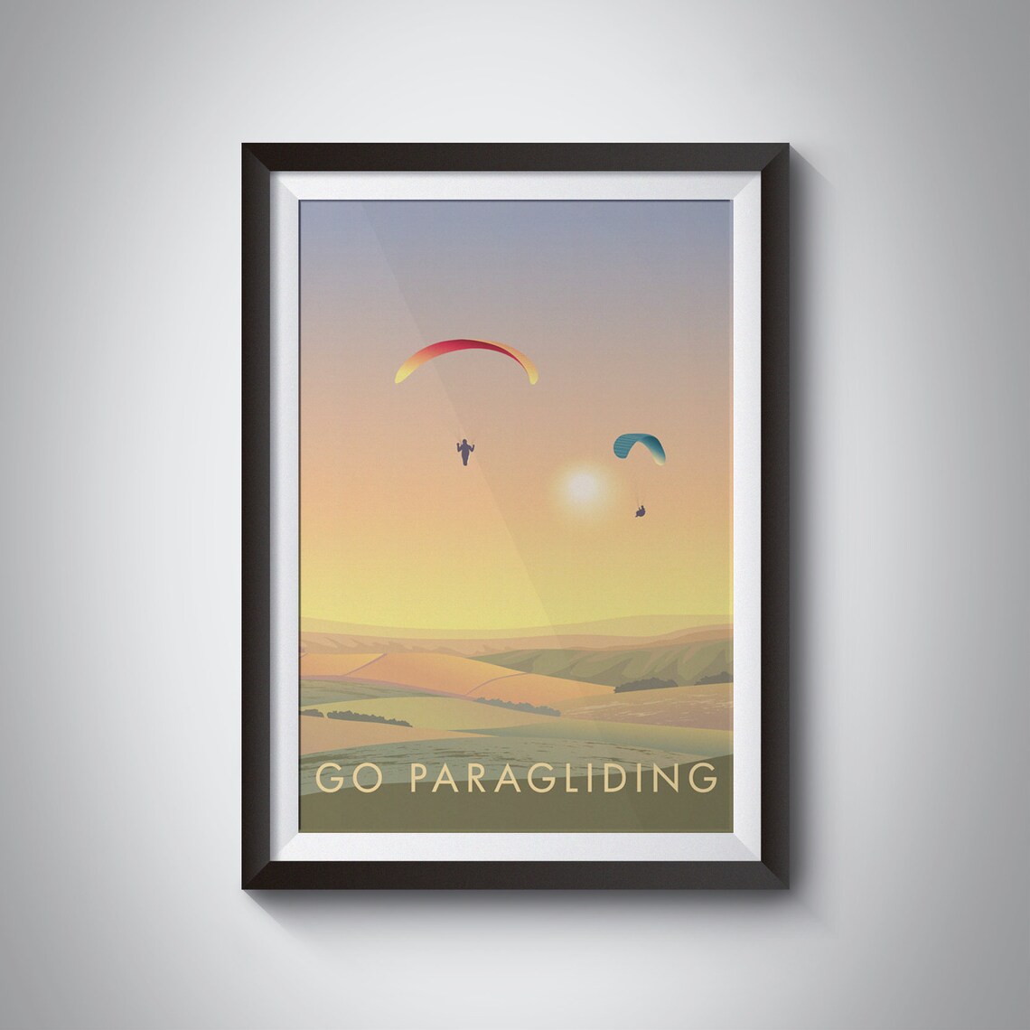 Go Paragliding Vintage Travel Poster, Adventure Sport