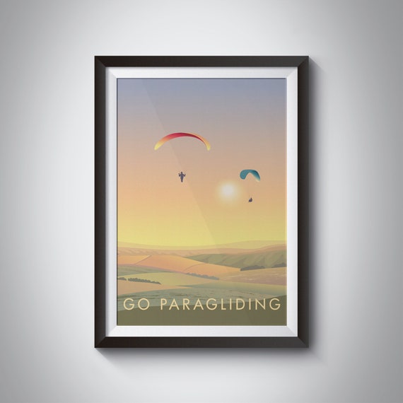 Go Paragliding Vintage Travel Poster, Adventure Sport